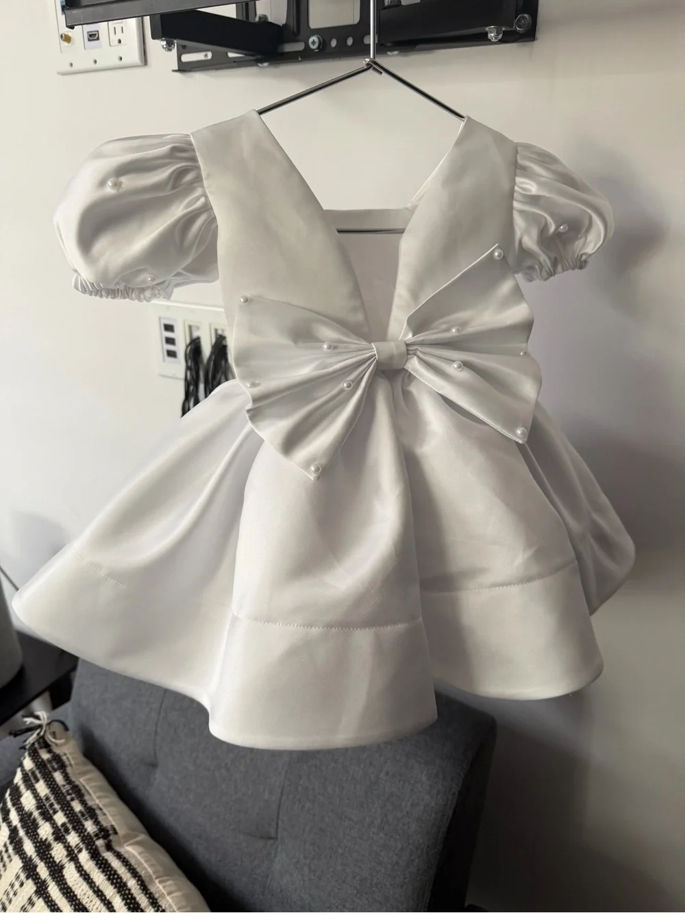 Flower Girl Dress with Pearls, Wedding girl Dress, Sati